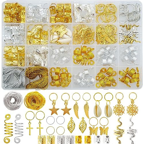 226 Stück Haarringe für Zöpfe,Braids Schmuck, Haarschmuck Ringe,Dreadlocks Haar Schmuck Gold Silber,Haar Ringe Schmuck,Aluminium Haarpiercing Haaranhänger für Zöpfe