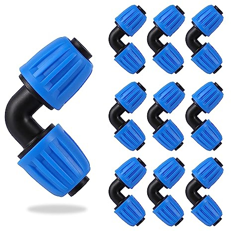 1/2 Zoll Blue Lock Stach elbogen-Verbindungsstücke, 16mm PE-Rohrverbindungsstücke für 1/2 Tropfbewässerungsschlauch (OD 0.620 in.ID ist 0.520. in)(10 Stück Blau)