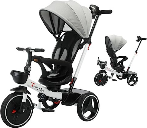 UBRAVOO Baby Dreirad, 6-in-1-Baby-Push-Bike-Lenk-Kinderwagen, lernendes Kleinkind-Fahrrad/abnehmbare Leitplanke, verstellbares Verdeck, Sicherheitsgurt, Stoßdämpfungsdesign