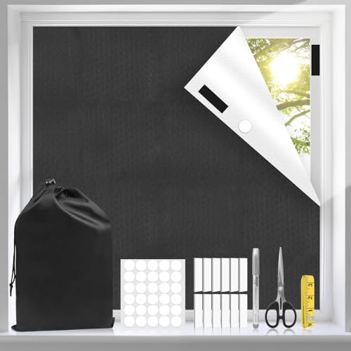 TOKPLNU Store occultant à coller, 300 x 145 cm, 100 % portable, matériau de rideau occultant temporaire, sans perçage, pour chambre à coucher, voyage, fenêtre de toit, chambre d'enfant, voiture - Noir