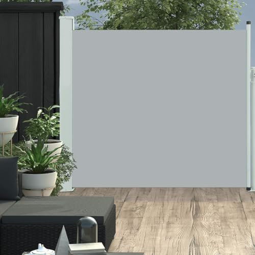 Higsose Ausziehbare Seitenmarkise 140x300 cm Grau Sichtschutz Garten Sichtschutz Balkon Sichtschutz Terrasse Markise Balkon Windschutz Terrasse Stilvolle Seitenmarkise