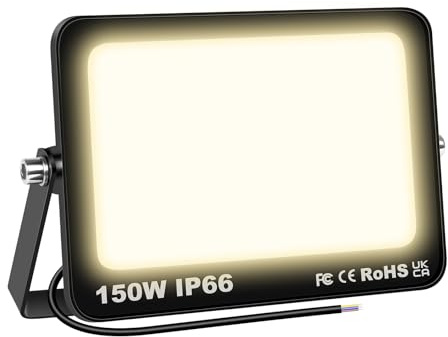 SKYWORLD 150W Projecteur LED Exterieur, 15000LM 3000K Blanc Chaud | Spot LED Extérieur, IP66 Etanche Luminaire Exterieur Eclairage de Sécurité pour Patio Jardin Garage Terrasse Usine Entrée