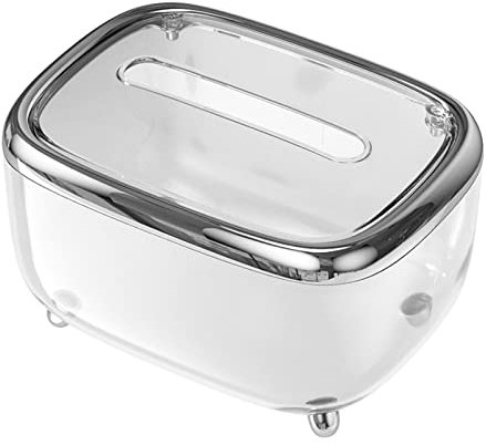 Taschentuchbox mit Deckel, 20 x 15 x 5 cm Rechteckige Kunststoff Transparente Deko Tissue Box Kosmetiktücher Taschentuchbox für Badezimmer, Schlafzimmer(Silber)