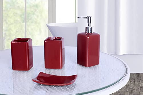 Bathroom Countertop Accesory Set 4 Piece Solid Ceramic (Burgundy Wine)