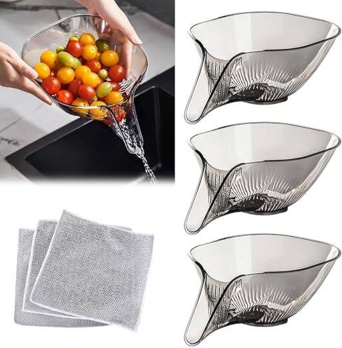 Abtropfkorb,3 STÜCK Multifunktionaler Abtropfkorb,Abtropfkorb Trichter,mit 3 Stück Geschirrspüllappen aus Draht,Abtropfkorb für Spülbecken,Abtropfkorb für Gemüse,für Gemüse, Obst, Spüle