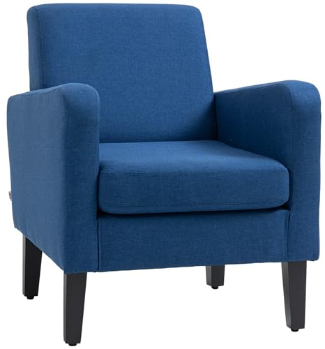 HOMCOM Armchair, Modern Upholstered Linen Living Room Chair, Accent Chair with Spring Pack, Wood Legs for Bedroom, Home Office, Blue