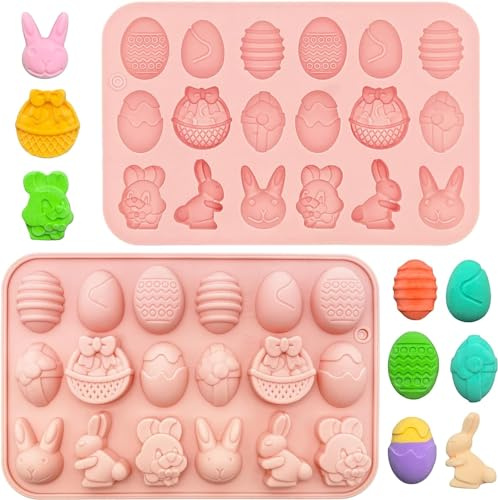 1 Pieces Easter Silicone Chocolate Moulds Egg,Bunny, Basket Shapes Mould Easter Party Supplies for DIY Chocolate,Candy,Jelly(18 Cavity)
