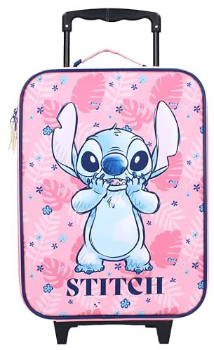 Disney Stitch Trolley Koffer 12L Kinder Mädchen Kinderkoffer Trolley Handgepäck Kindertrolley (Rosa)