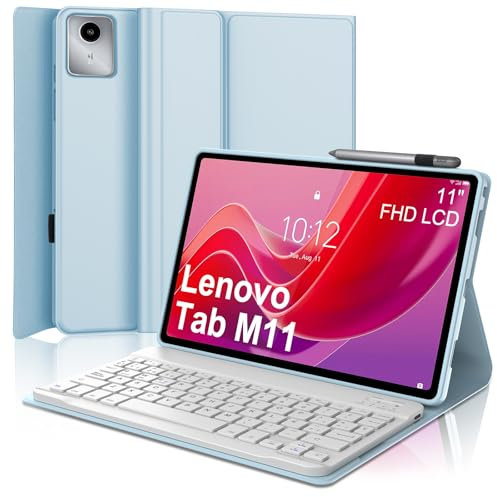SENGBIRCH Funda con Teclado para Lenovo Tab M11 (2024) 11 (TB330FU / TB330XU) - Teclado Español Ñ Bluetooth Inalámbrico Extraíble para Tablet Lenovo TabM11 (2024) 11, Azul Claro
