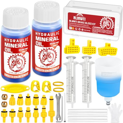 NLMWTI 36pcs Kit Spurgo Freni per Shimano, TEKTRO, MAGURA, Kit di sfiato per Freni Idraulici per Bicicletta, Compreso 120 ml Il Liquido per Freni Minerale ad Alte Prestazioni