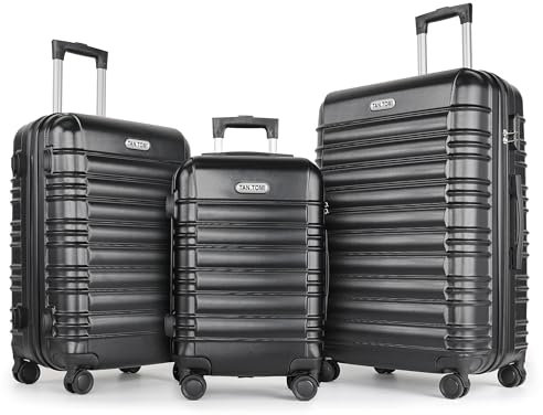 MoFut Kofferset 3 Teilig Hartschale aus ABS– Kofferset 20/24/28 Zoll, Reisekoffer mit 4 Drehbaren Rollen und 3 Stelige-Zahlenschloss (Gepäck-Sets–M-L-XL, Schwarz)