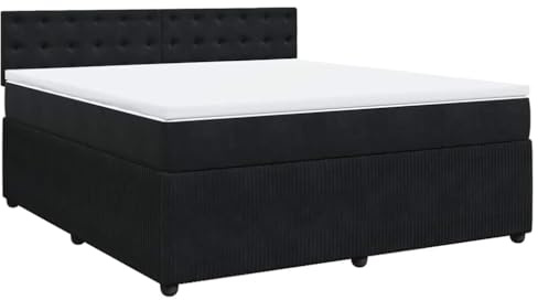 vidaXL Boxspringbett, Doppelbett mit Matratze Matratzenauflage, Bettgestell mit Lattenrost Kopfteil, Polsterbett Bett für Schlafzimmer, Schwarz 180x200cm Samt