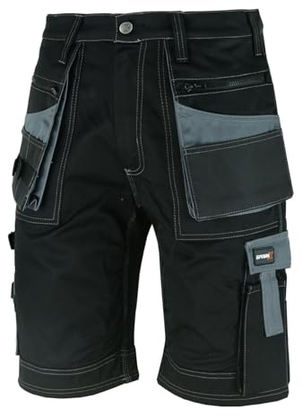 SPARK X Work Shorts Men – Heavy Duty Workwear Multi Holster Pockets, Utility & Safety Combat Cargo Summer Shorts- Triple Stitched, Breathable & Anti-Odour – Black