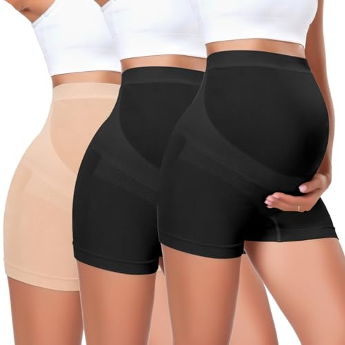 Diawsome Womens Seamless Maternity Boyshort Underwear Over Bump, Pregnancy High Waisted Shapewear Panties for Support Belly
