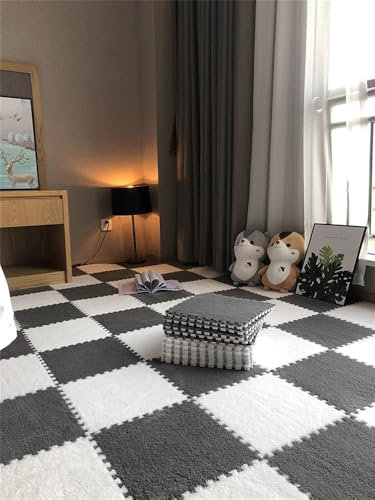 30 * 30 cm weiche Plüschteppich-Spielmatte, Flauschiger Teppich, Puzzle-Teppich for Zuhause, Wohnzimmer, Schlafzimmer(Grey-White)