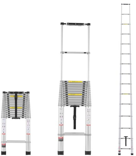 VEVOR Scala Telescopica, Scala Estensibile Leggera in Alluminio 6203 mm, Scala Pieghevole con Retrazione Multi-pulsante, Capacità 190 kg con Piedini Antiscivolo, Scale Compatte per Camper Soppalco