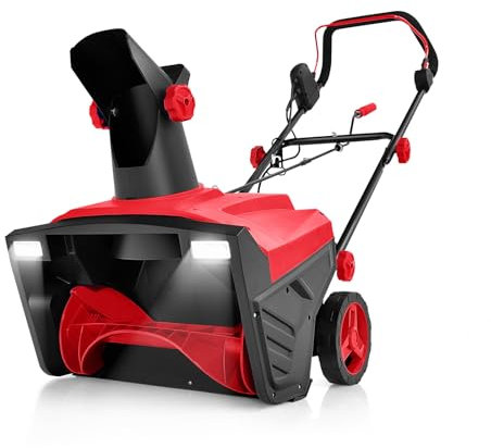 GOPLUS Quitanieves Eléctrico 2300W, Lanzador de Nieve 3000RPM con Faros LED, Ancho Trabajo 50CM y Profundidad 25CM, Giratorio 180°, Distancia de Lanzamiento 9M, Lanzanieves con Ruedas y Cable (Rojo)