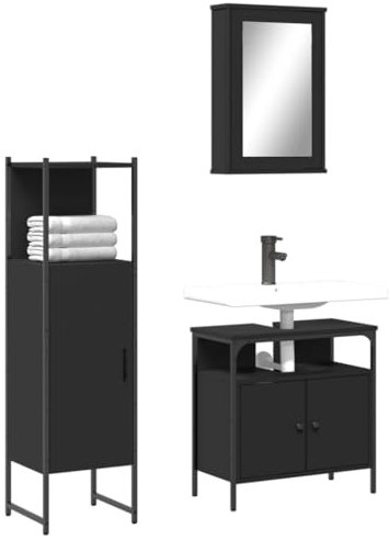 Juroupi 3-TLG. Badmöbel-Set BadezimmermöBel Bathroom Furniture Badezimmer MöBel Set BadmöBel Sets Schwarz Holzwerkstoff - 3214815