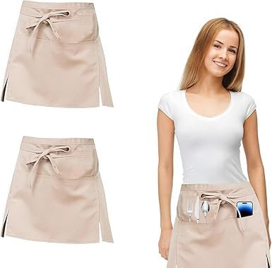 Yuqilin 2 Pezzi Grembiule,Grembiuli da Cucina con 3 Tasche,Vita Corta Grembiule da Cucina,Grembiules in Vita,Grembiules Corto per Uomini Donne,per Cucina,Ristorante,Caffè,Bar Bistrot