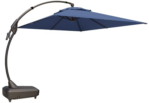 Grand patio Sonnenschirm mit Schirmständer und Abdeckhauben, Rechteckige Offset Regenschirm 2.7×3.6M,UV-Schutz UPF 50+, Marktschirm mit Kurbel & Schirmhülle, für Garten, Balkon, Terrass (Blau)