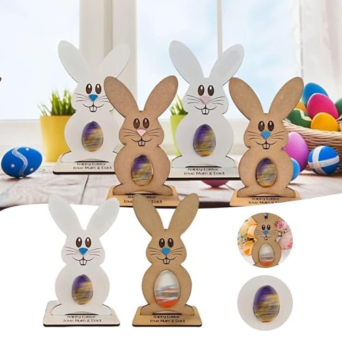 Decorativi per il soggiorno Portauova di cioccolato coniglietto pasquale Decorazione da tavolo in legno Decorazione artigianale per feste (White, 15x8x3cm)