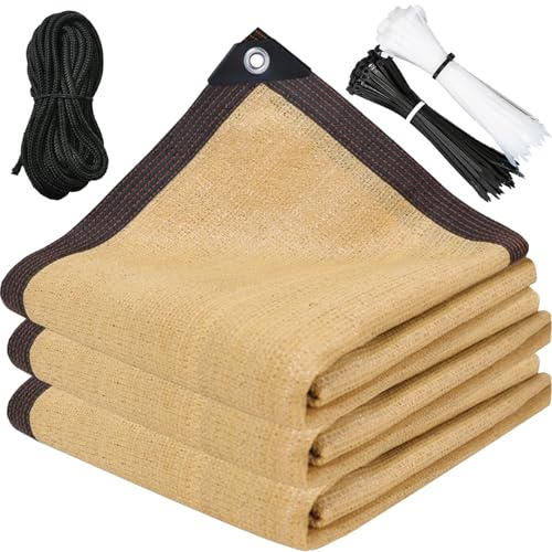 Sun Shade Sail Canopy 90% Shade Cloth Garden with Grommets 2m 4m 6m 8m 10m UV Resistant Net Greenhouse Beige for Chicken Coop Carport Plant Patio(4x9m)