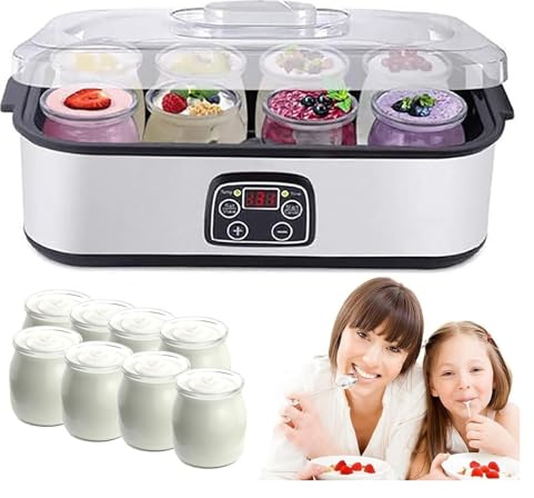 Yogurtiera Elettrica Con 8 Vasetti Di Vetro, Yogurtiera Probiotica, Yogurtiera Ultimate Da 1400 Ml Con Display LCD, Tempo Regolabile, Regalo Perfetto For La Salute, Facile Da Pulire E Semplice