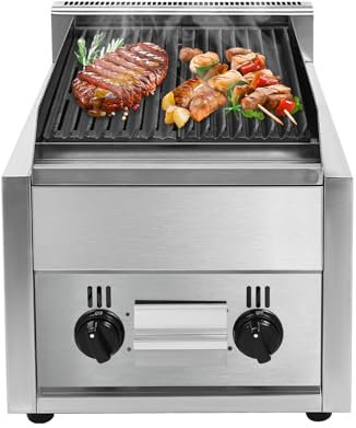 MJMLUCK Parrilla Radiante Comercial, Parrilla de Barbacoa de Interior sin Humo de 2 quemadores, Parrillas de Gas de encimera comerciales, Parrilla yakitori de Gas propano y GLP, Plancha de Barbacoa