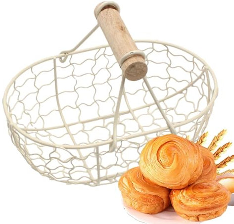 Egg Collection Basket | Bread Basket, Camping Accessories with Wooden Handle Decorative for Girls, Easter Farmhouse, Country House Style