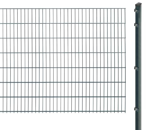 Doppelstabmattenzaun inkl. Pfosten zum Einbetonieren (Höhe: 143 cm, Länge: 2 m) | Doppelstabmatten in Anthrazit | UV- und witterungsbeständig