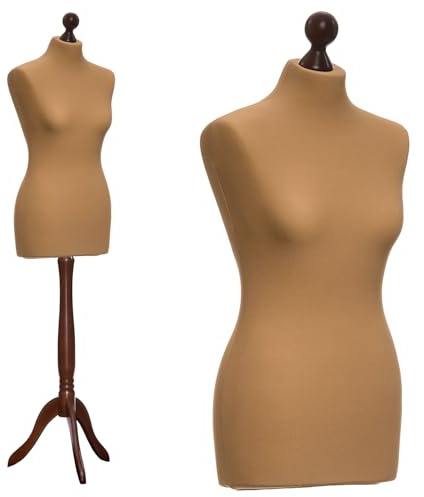 DummyDoll Schneiderpuppe weiblich Größe 36/38, Überzug Haut/Gold, Holzdreibein Nuss
