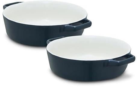 Barbary & Oak Nattura Set of Two 21.5cm Round Baking Dishes, Made from Strong Stoneware, Smooth Glaze Interior, Easy Grip Handles, Dishwasher Safe, Agave, BO875026AGV