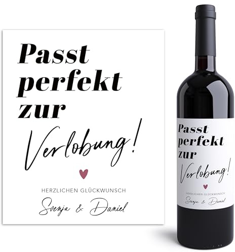 Verlobungsgeschenk Weinetiketten personalisiert Geschenk zur Verlobung Hochzeitsplanung Flaschenetiketten Wein Etiketten selbstklebend 2 Stück | 10x12 cm (Passt perfekt zur)