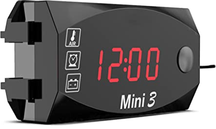 1Pc 12V Motorcycle Digital Clock Voltmeter Thermometer Motorcycle Refit Accessory 3 in 1 Electronic Meter for, Red..