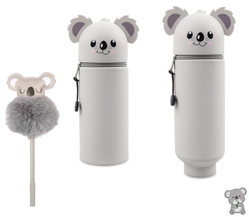 XIANJIA 2 in 1 Soft Silicone Pencil Case, Trousse Kawaii Retractable, Koala Trousse Stylo, Table Pen Holder Durable and Easy to Clean, Cute Koala Stylo for Children, Women, Men and Teens (Grey)