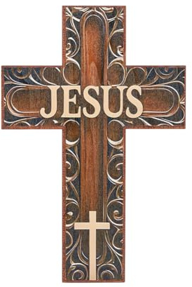 DICOSMETIC Cross Wall Decor Wood Cross Wall Stickers Wooden Cross Jesus Crosses Walls Decor Thin Christian Wooden Crucifix with Stickers Farmhouse Religious Crucifix for Home Easter Christmas Decor