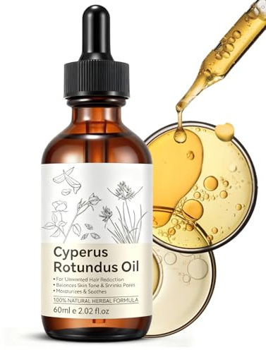 Cyperus Rotundus Oil for Hair Removal, Reduces Unwanted Hair Growth, 100% Natural Herbal Formula for Facial & Body Hair, Slows Regrowth, Soothes Skin & Shrinks Pores, Vegan Gentle Oil 60ml