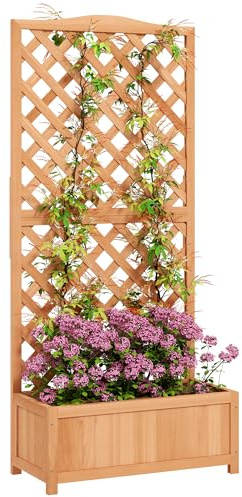 Outsunny Wooden Planter with Trellis, Freestanding Raised Bed for Garden with Lattice, Outdoor Planter Box for Climbing Plants, Vines, Flowers, 76 x 36 x 170 cm, Natural