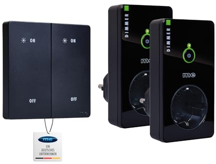Cuveo Starterset-15-S Funksteckdosen-Set mit Funk-Wandtaster, Funksteckdose mit Schalter kabellos, 70 Meter Reichweite, Funk-Steckdose und 2-Kanal Wandschalter für Haus und Garten, Farbe Schwarz