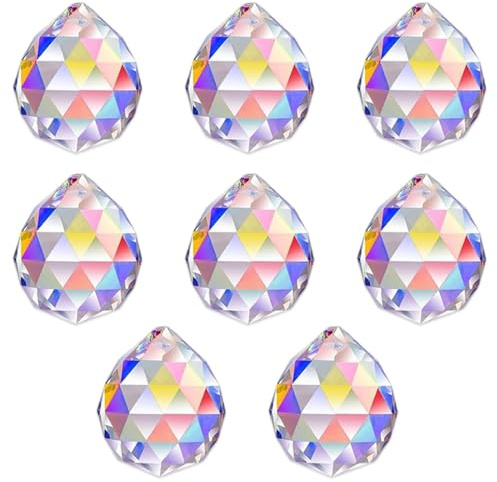 CATZUM 8 Piezas Atrapasoles de Cristal, Colgante de Prisma, Bolas de Cristal Feng Shui, Atrapaluz, Cristales para Colgar, para Boda, Hogar, Ventana, Jardín, Decoración de Oficina y Lámparas