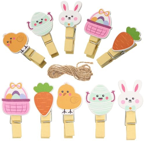 BESPORTBLE 40 Mini Pinces à Linge en Bois à Thème Lapin et Carotte, Décorations de Pâques Colorées, Petites Pinces Photos pour Mur, Accessoires Bricolage, Lot de 40 Pièces