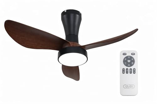 DUPI Ventilador de Techo PRO AIR | Motor DC Silencioso | 6 Velocidades | Luz LED Dimmable 3000–6000K | Mando con Temporizador | Ø 80 cm | Negro/Nogal