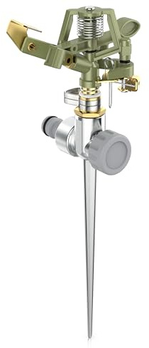 Brandson - 360 Grad Rasensprenger aus Metall - 3/4 Zoll Impulsregnerr rotierend - Gartensprinkler Intervall - hohe Reichweite – Adapter Schnellkupplung – Sprinklersystem