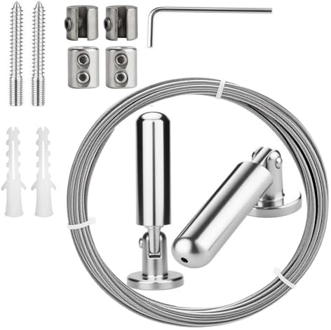 Dexpally 5m Asta Metallica per Tende Filo per Tende in Acciaio Inossidabile Regolabile per Tenda Foto e Stendibiancheria con Fissaggio a Parete (Argento)