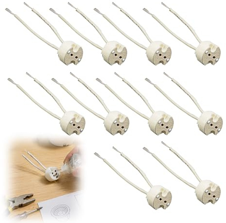 10er Set Keramikfassung, MR16 Fassung, Keramik Lampenfassung GU5.3 MR16 GU4 MR11 G4 G6.35 mit 15cm Silikonkabel, Hitzebeständige Lampensockel für LED Spots Halogenlampen, Keramikfassung Adapter