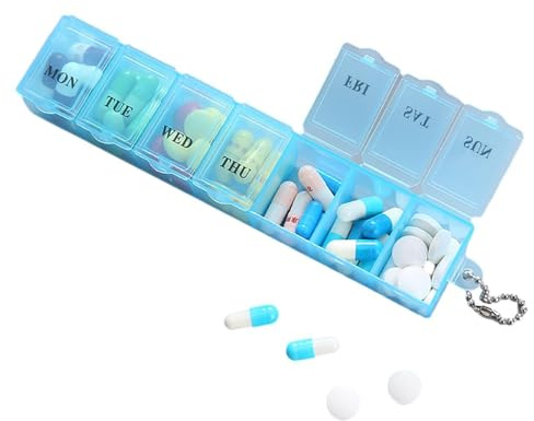 Veckovis pillerförvaring – 12,7 x 1,18 x 0,79 boxsorterare | läkemedelsdispenser, bärbar mini förvaringsbehållare | resefodral, plånboksplaneringssystem för havet
