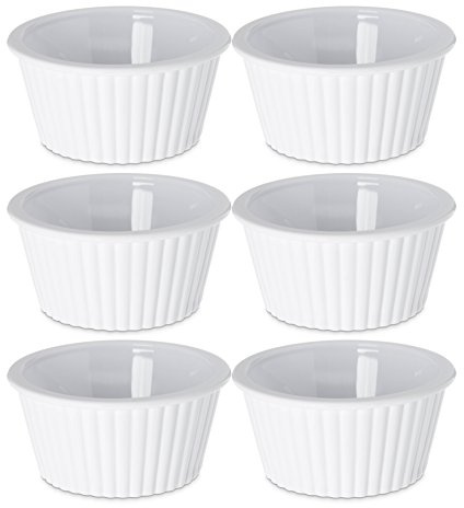 Set of 6 Plastic White Fluted Round Stackable 4 oz Ramekins - Perfect for Any Kitchen for Prepping Food or Serving Dishes! - Black Duck Brand!