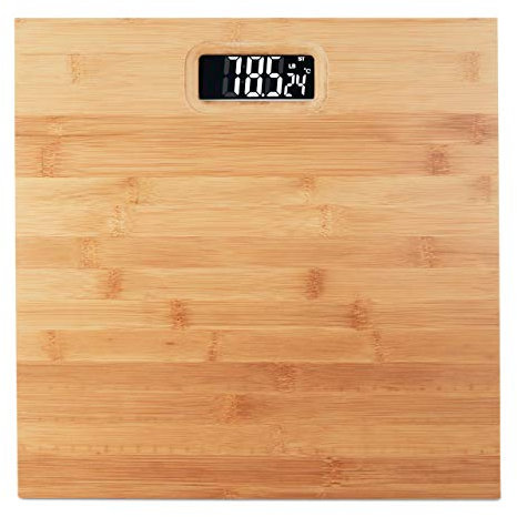 Relaxdays, Natur Personenwaage digital, Traglast 180 kg, Bambus, batteriebetrieben, Digitalwaage, HxBxT: 3 x 30 x 30 cm