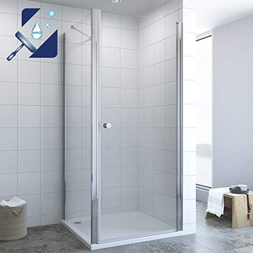Duschkabine Eckeinstieg Eckdusche 75x80 cm mit Drehtür Duschtür und Seitenwand aus 6mm ESG Nano Glas, Duschwand Glas Duschabtrennung Schwingtür Pendeltür 75cm, Seitenwand 80cm, Höhe 195cm
