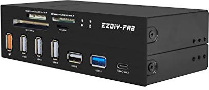 EZDIY-FAB Placa frontal para PC de 5,25 pulgadas, lector de tarjetas internas, USB 3.1 Gen2 tipo C, panel multifunción USB 3.0, soporte SD MS XD CF, tarjeta TF para ordenador
